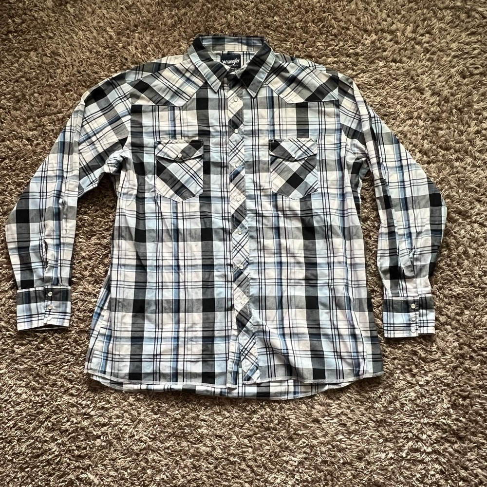 Wrangler Western Shirt Blue Pearl Snap Up Long Sleeve Shirt Mens 2XLT XXL Tall